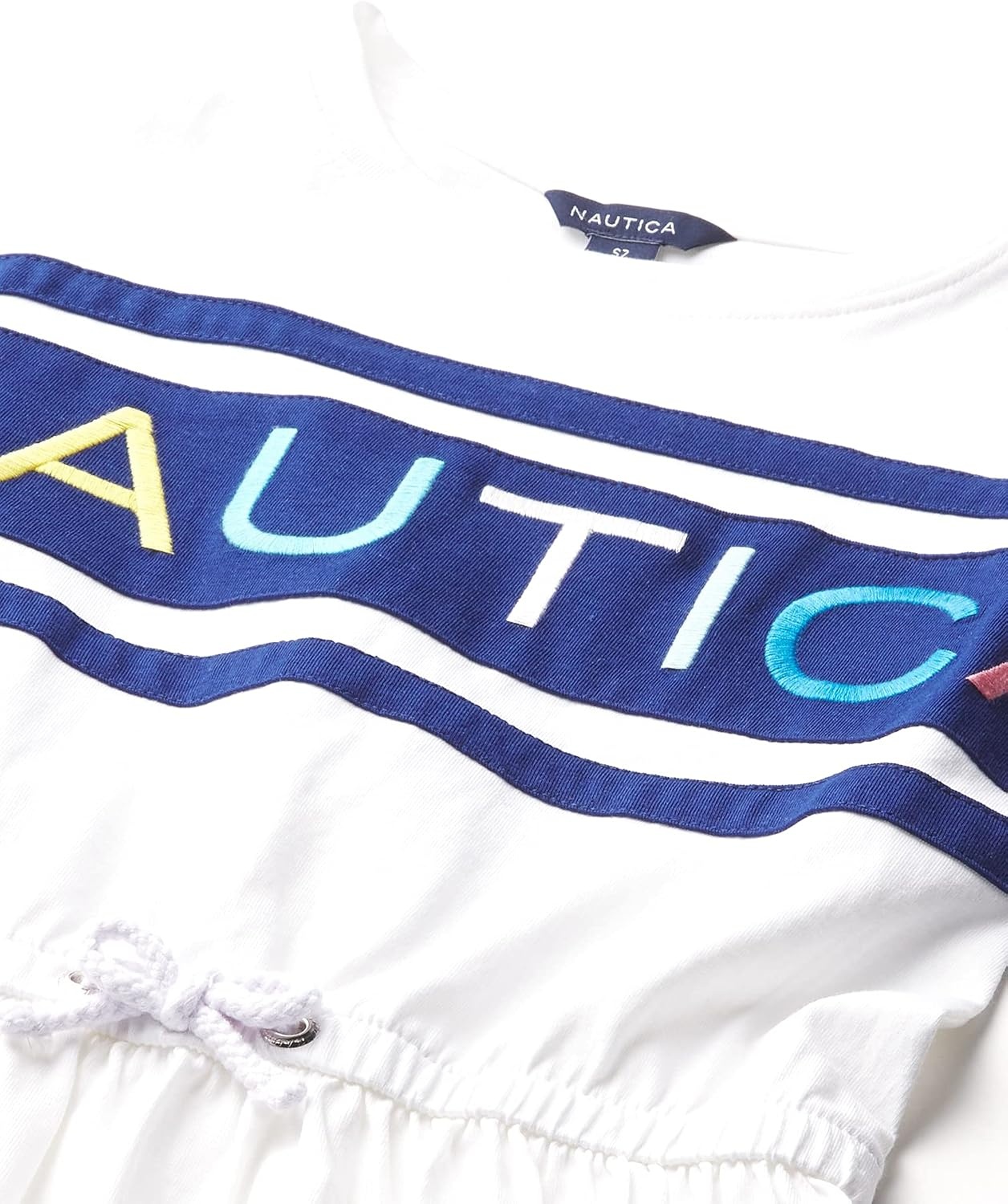 image:imageNautica Girls Short Sleeve Jersey Tee Dress with Elastic Cinched Waist Fun Designs amp ColorsWhite