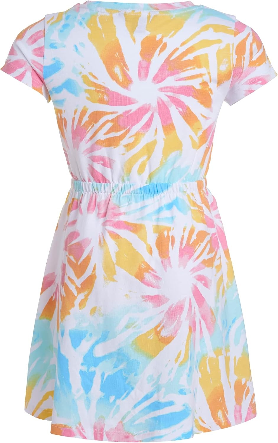 image:imageNautica Girls Short Sleeve Jersey Tee Dress with Elastic Cinched Waist Fun Designs amp ColorsWhite Sunburst Tie Dye