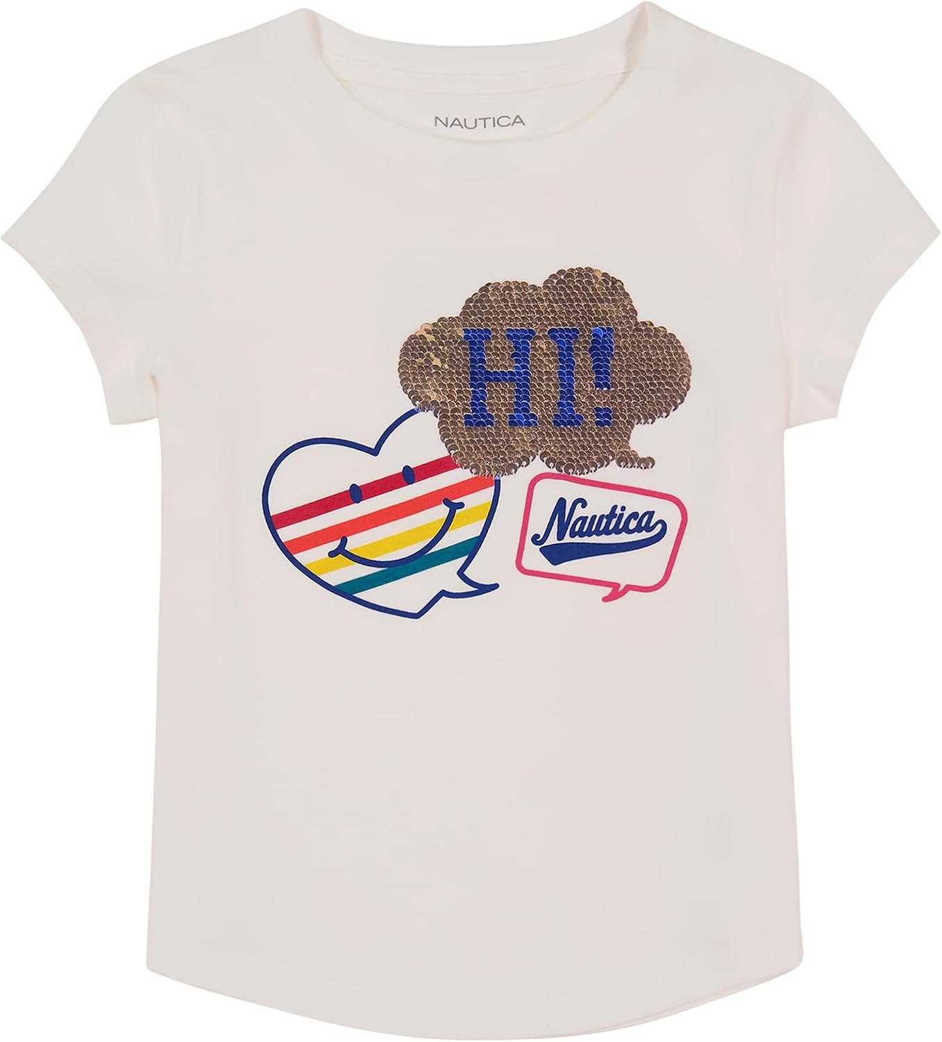 image:imageNautica Girls Short Sleeve Legacy TShirt with Flip Sequin Design Cotton Tee with Tagless InteriorBright White Hi