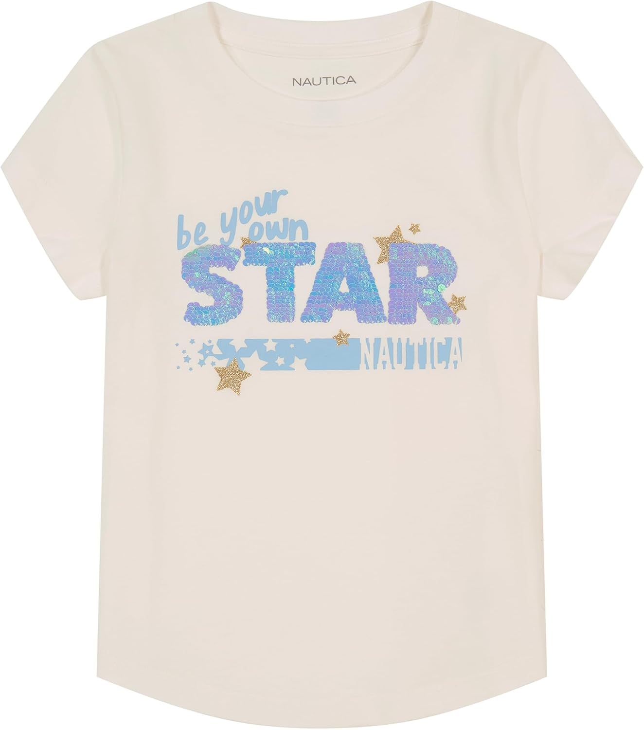 image:imageNautica Girls Short Sleeve Legacy TShirt with Flip Sequin Design Cotton Tee with Tagless InteriorBright White Star Sequin