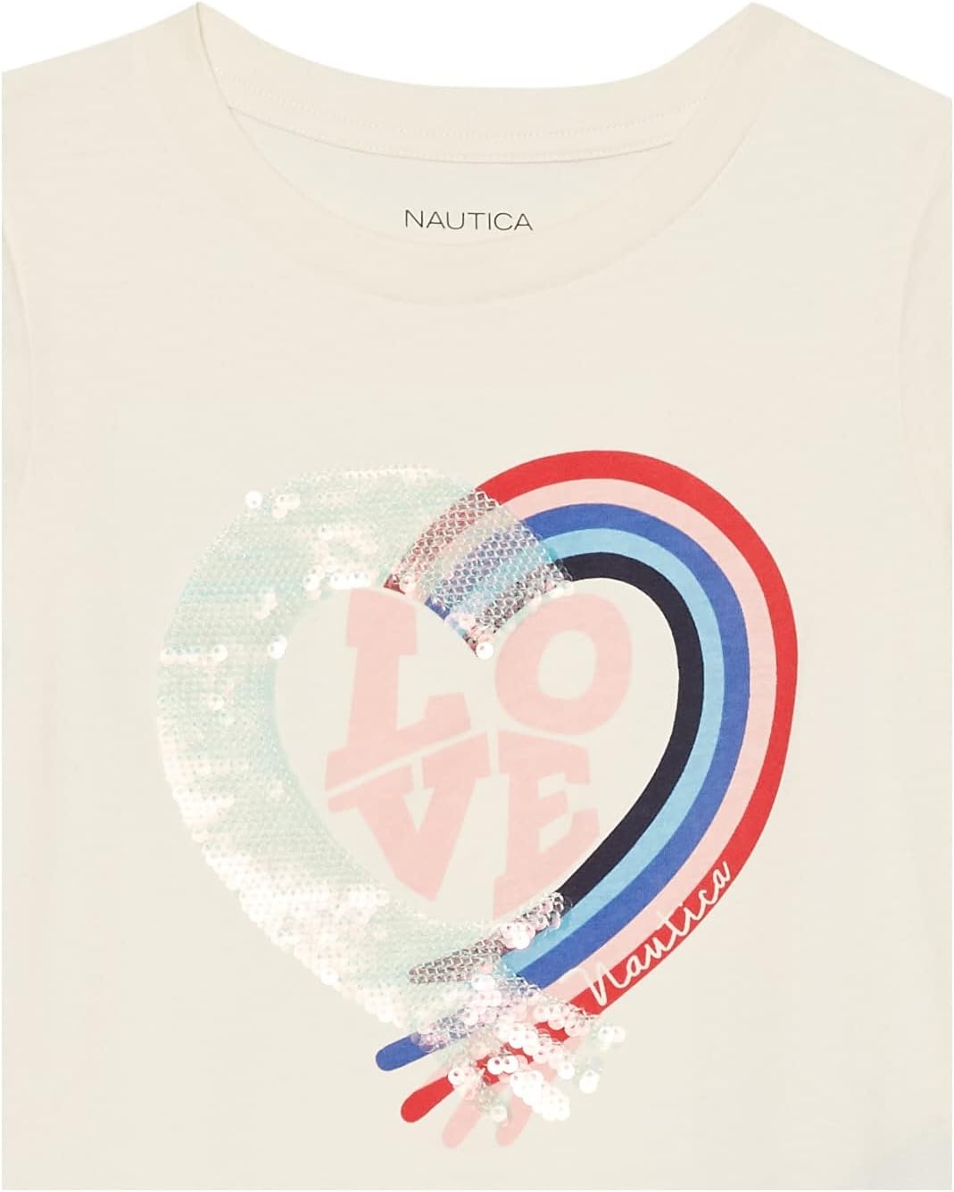image:imageNautica Girls Short Sleeve Legacy TShirt with Flip Sequin Design Cotton Tee with Tagless InteriorEggnog Love
