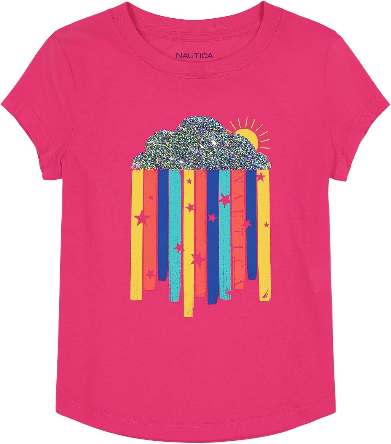 image:imageNautica Girls Short Sleeve Legacy TShirt with Flip Sequin Design Cotton Tee with Tagless InteriorFuchsia Purple Rainbow Sequin