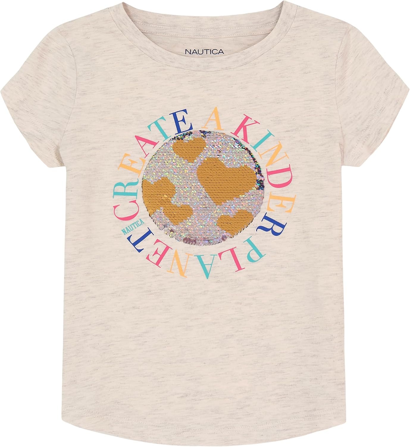 image:imageNautica Girls Short Sleeve Legacy TShirt with Flip Sequin Design Cotton Tee with Tagless InteriorOatmeal Heather
