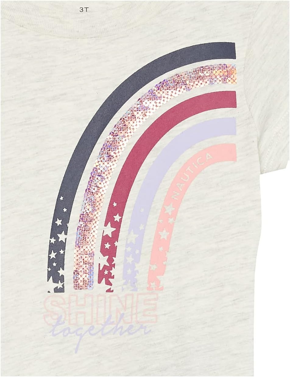 image:imageNautica Girls Short Sleeve Legacy TShirt with Flip Sequin Design Cotton Tee with Tagless InteriorOatmeal Rainbow Sequin