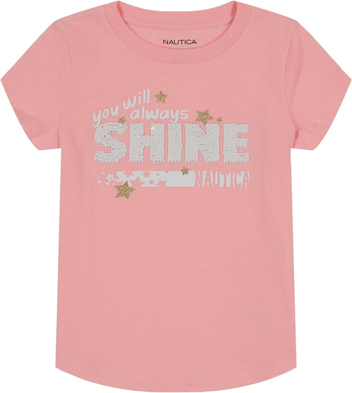 image:imageNautica Girls Short Sleeve Legacy TShirt with Flip Sequin Design Cotton Tee with Tagless InteriorPink Dolphin Sequin Shine