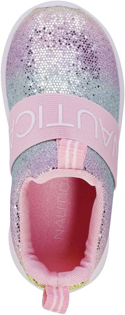 image:imageNautica Girls SlipOn Sneaker Athletic Running Kids Shoe for Walking Running Tennis and Sports ToddlerLittle KidLight Rainbow Holograph