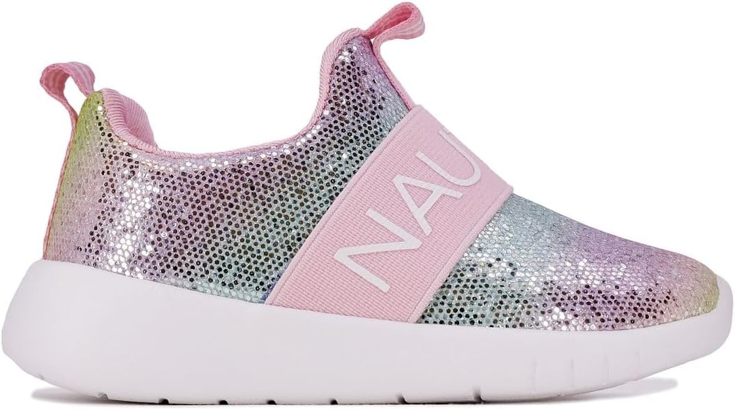 image:imageNautica Girls SlipOn Sneaker Athletic Running Kids Shoe for Walking Running Tennis and Sports ToddlerLittle KidLight Rainbow Holograph