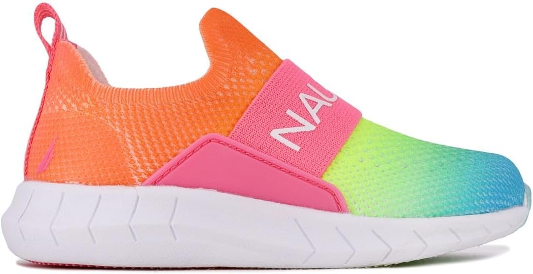 image:imageNautica Girls SlipOn Sneaker Athletic Running Kids Shoe for Walking Running Tennis and Sports ToddlerLittle KidNeon Rainbow