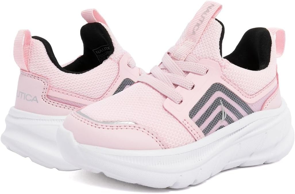 image:imageNautica Girls SlipOn Sneaker Athletic Running Kids Shoe for Walking Running Tennis and Sports ToddlerLittle KidPink Black Silver