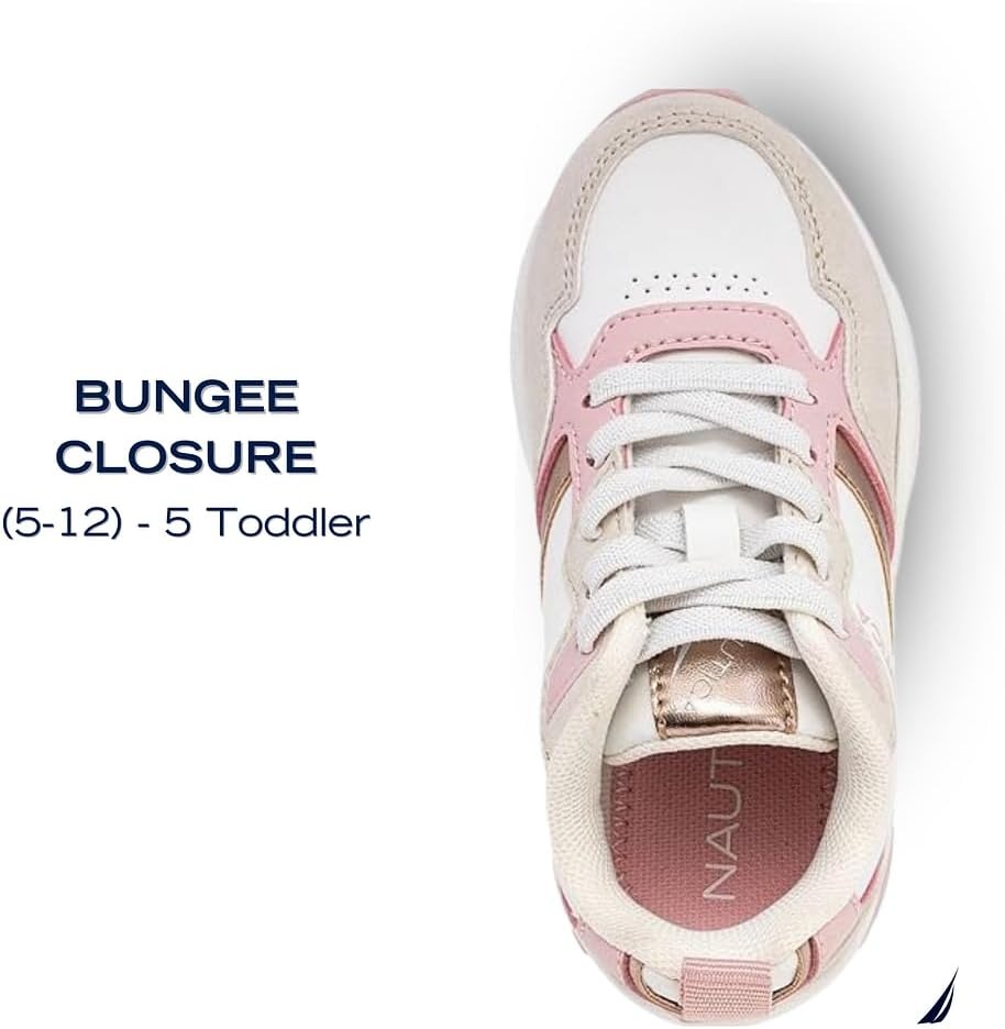 image:imageNautica Girls Toddler Bungee Sneakers Athletic Walking Shoes for Play and Everyday Wear Comfortable Casual FootwearWhite Gold Pink