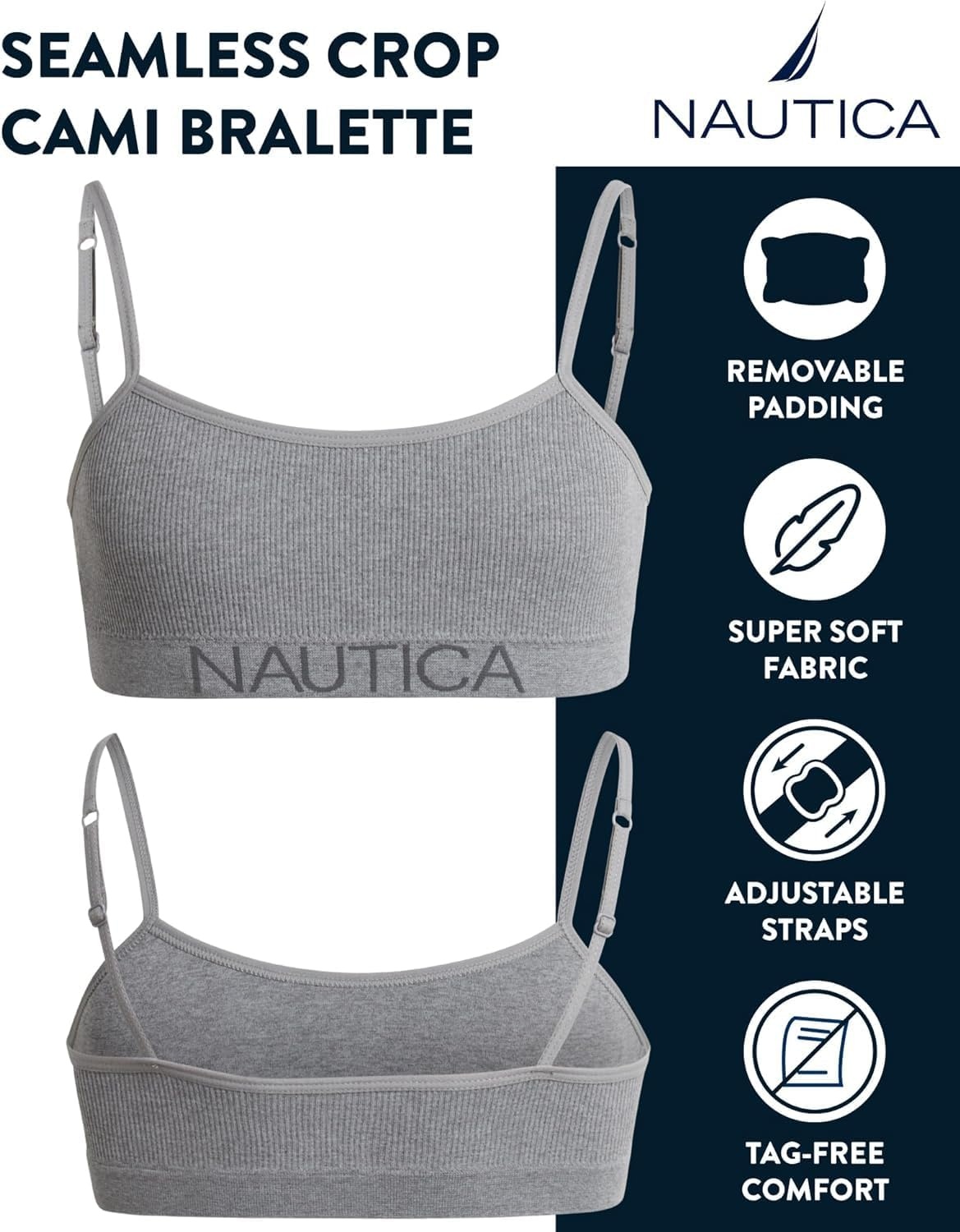 image:imageNautica Girls Training Bra 3 Pack6 Pack Seamless Padded Bralette Underwear for Girls with Removable Pads Sizes SXL