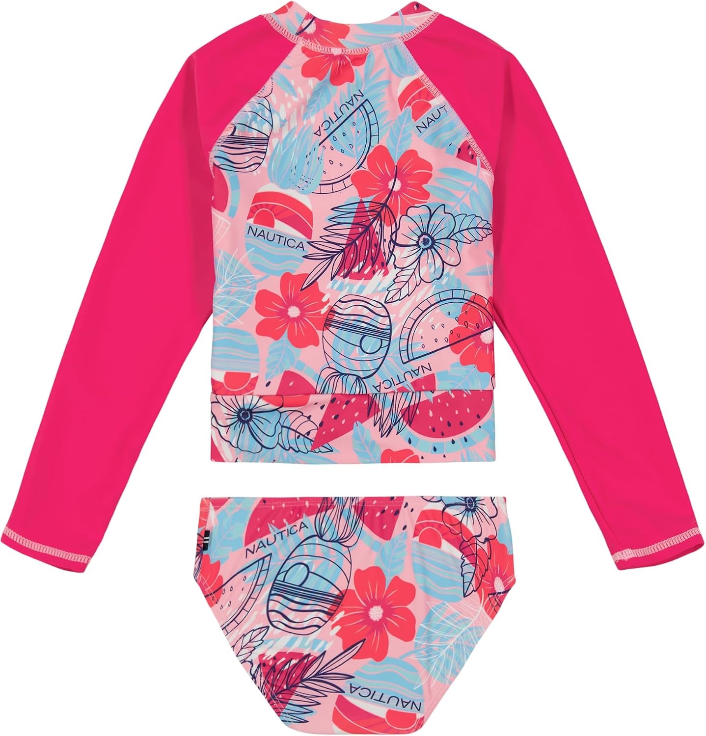 image:imageNautica Girls Twopiece Rashguard Swimsuit Set UPF 50 Sun Protection QuickDry Bathing SuitBeetroot Floral Fruit
