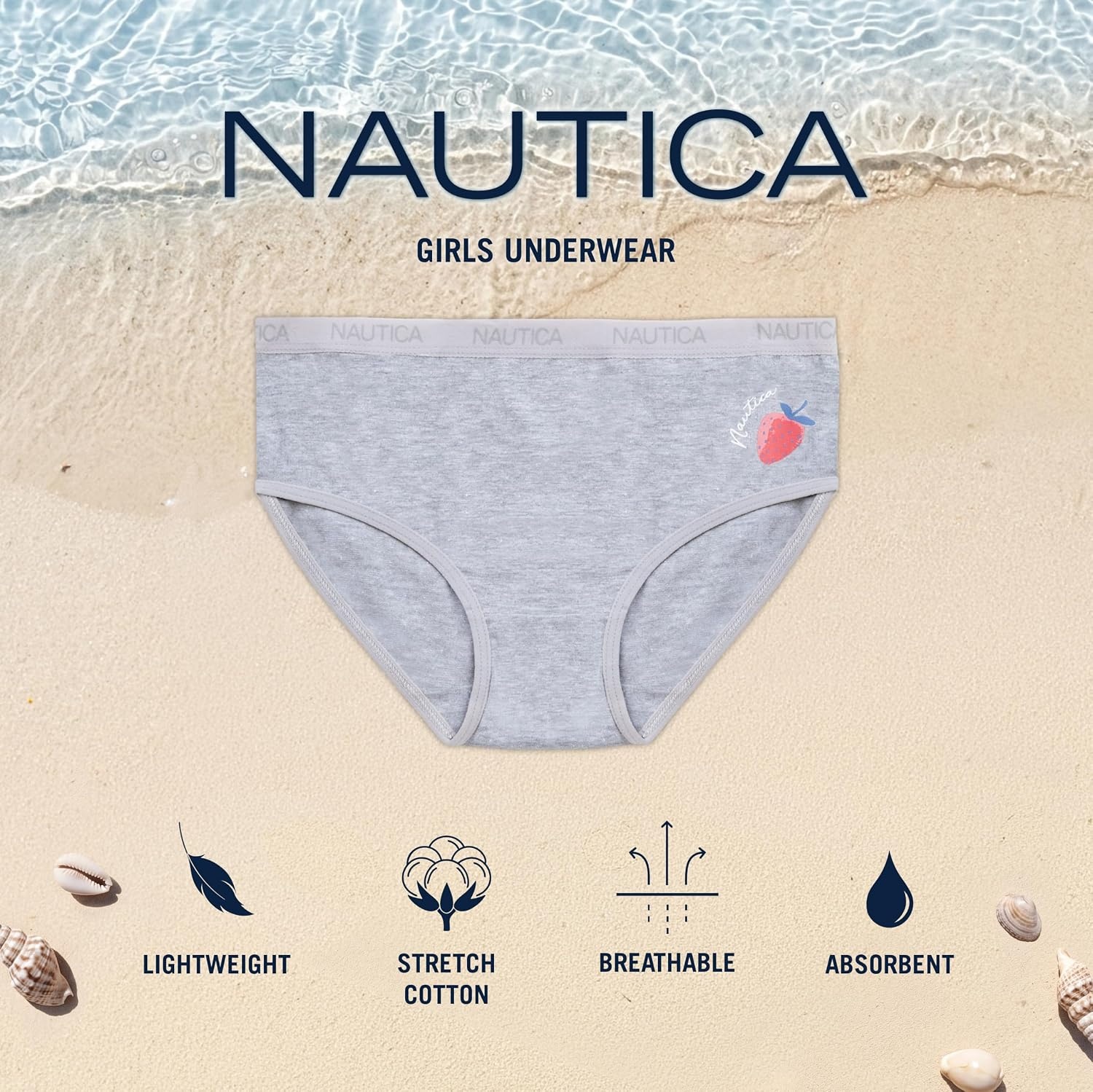 image:imageNautica Girls Underwear Briefs 5 Pack Comfort Stretch MidWaist Breathable Cotton Underwear Panties for Girls 412Light Heather GreyPinkStripePrint