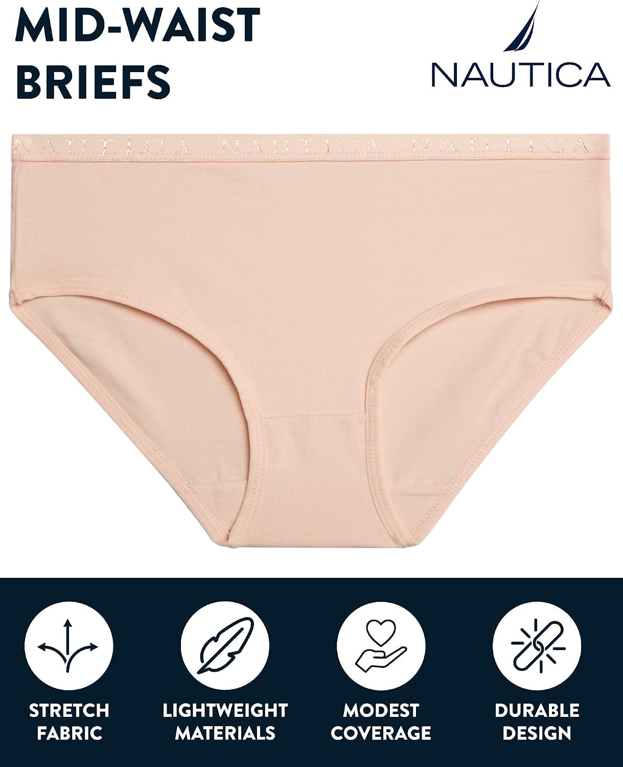 image:imageNautica Girls Underwear Briefs 5 Pack Comfort Stretch MidWaist Breathable Cotton Underwear Panties for Girls 412Pink FrostWhitePale PeachLight Bleach HeatherGrey Heather
