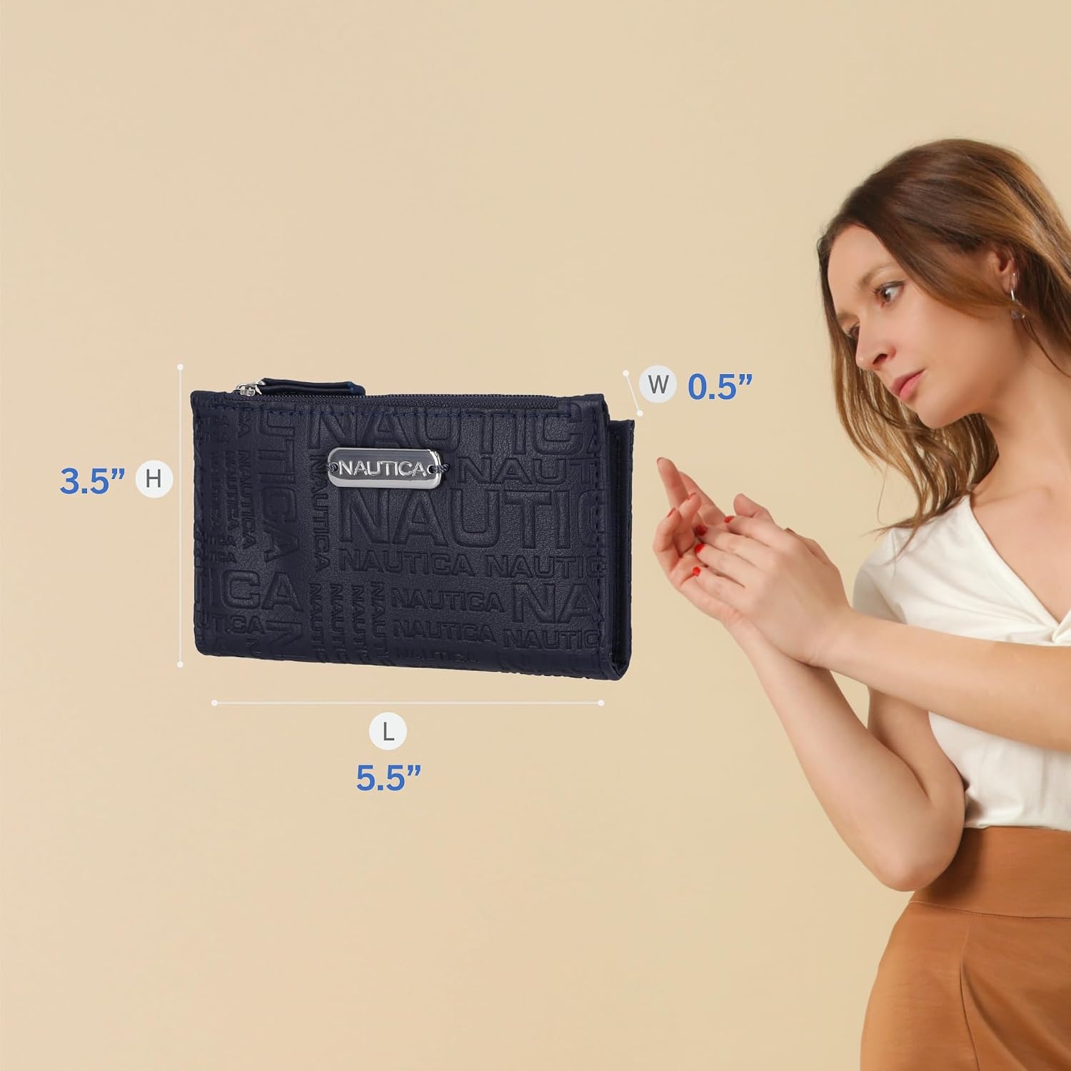 image:imageNautica High Tide Small Wallet for Women RFID Blocking Slim Credit Card Holder with Zipper Coin Pocket Bifold Compact Wallet with ID Window Red PrintedIndigo Printed