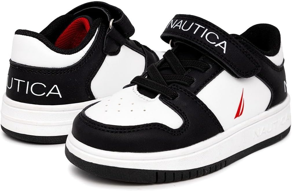 image:imageNautica Kids Adjustable Strap Shoes Comfortable Casual Sneakers for Boys and Girls Toddlers amp Little KidsBlack White