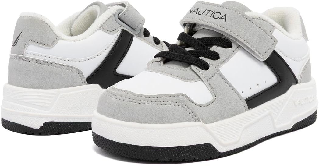 image:imageNautica Kids Adjustable Strap Shoes Comfortable Casual Sneakers for Boys and Girls Toddlers amp Little KidsWhite Black Grey