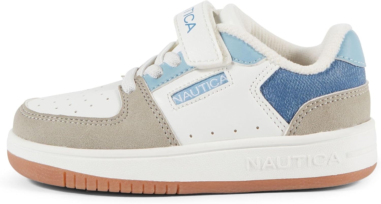 image:imageNautica Kids Adjustable Strap Shoes Comfortable Casual Sneakers for Boys and Girls Toddlers amp Little KidsWhite Blue Grey