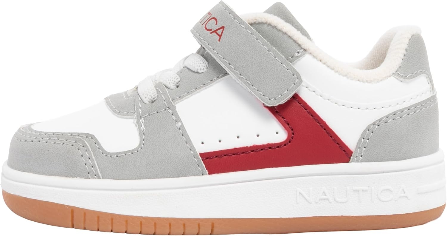 image:imageNautica Kids Adjustable Strap Shoes Comfortable Casual Sneakers for Boys and Girls Toddlers amp Little KidsWhite Grey Red