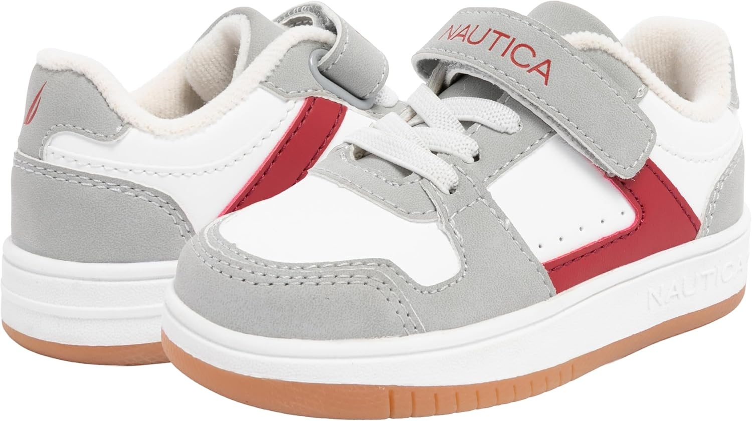 image:imageNautica Kids Adjustable Strap Shoes Comfortable Casual Sneakers for Boys and Girls Toddlers amp Little KidsWhite Grey Red