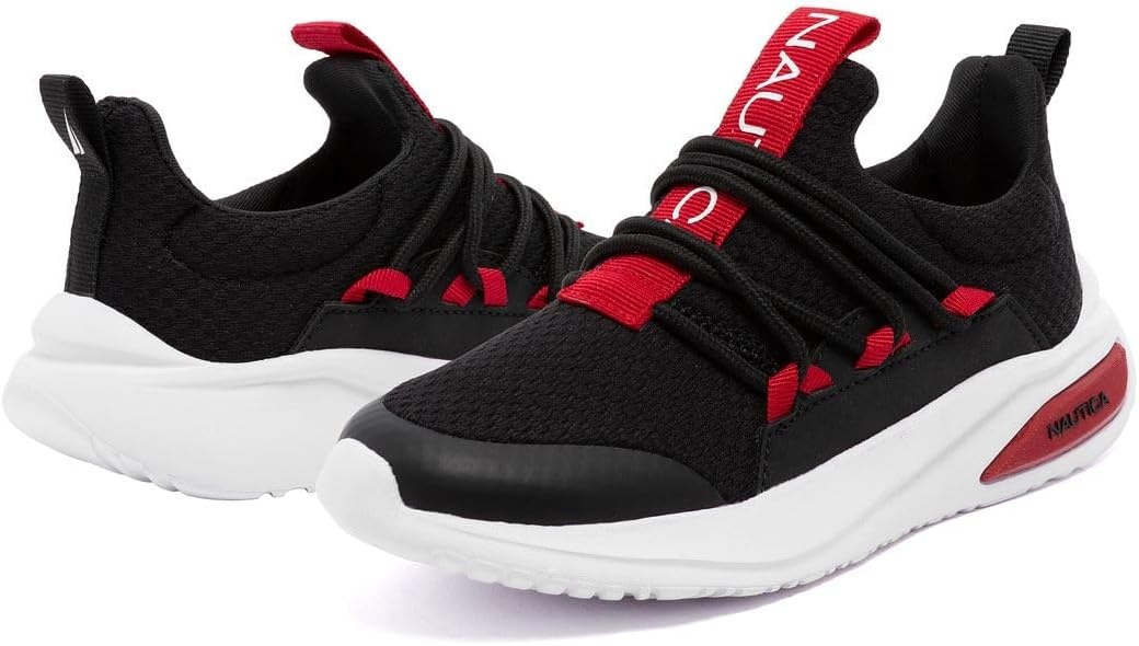 image:imageNautica Kids Athletic SlipOn Sneakers Comfortable Bungee Running Shoes for Boys and Girls Stylish and Supportive Footwear for Active Kids Big KidLittle KidToddlerBlack Black Red
