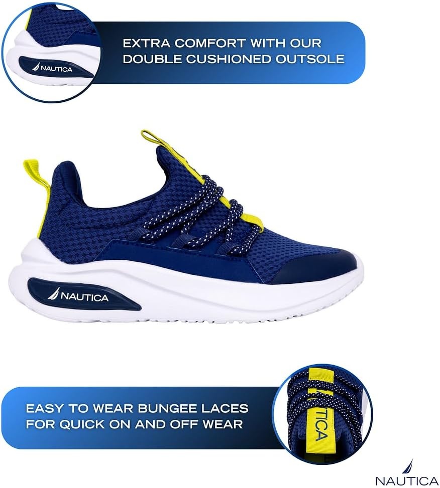 image:imageNautica Kids Athletic SlipOn Sneakers Comfortable Bungee Running Shoes for Boys and Girls Stylish and Supportive Footwear for Active Kids Big KidLittle KidToddlerCobalt Lime