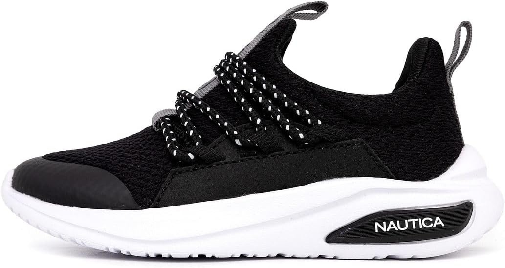 image:imageNautica Kids Athletic SlipOn Sneakers Comfortable Bungee Running Shoes for Boys and Girls Stylish and Supportive Footwear for Active Kids Big KidLittle KidToddlerBlack Silverswimm