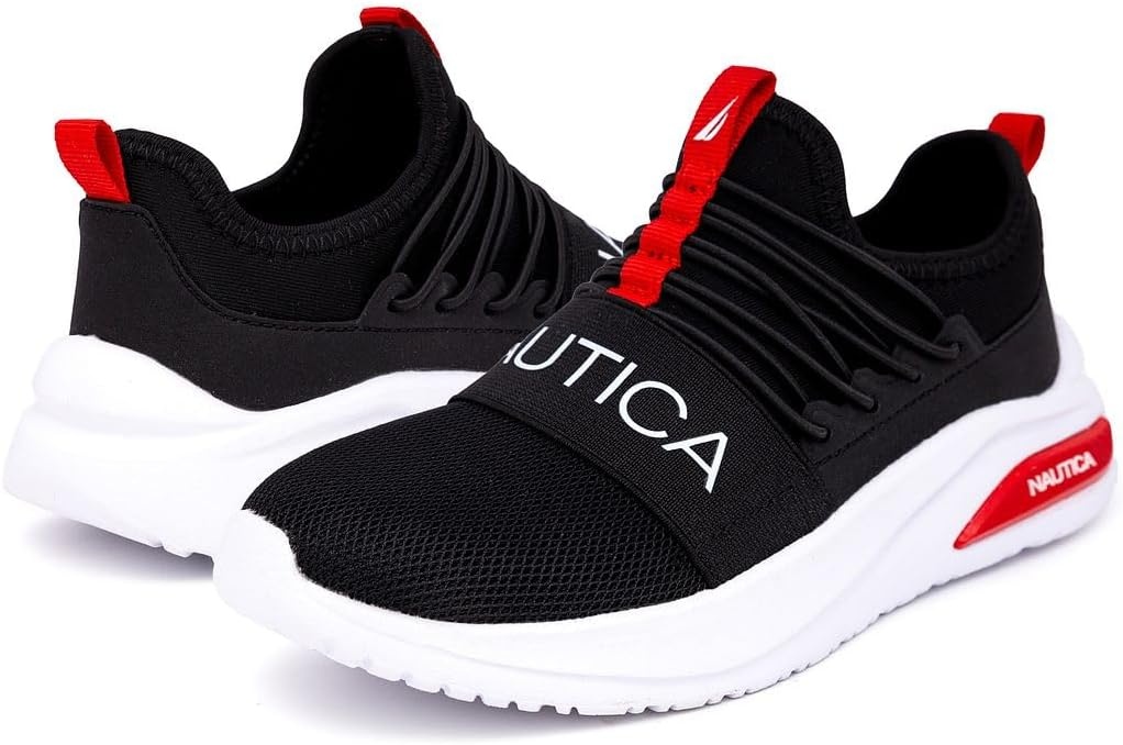 image:imageNautica Kids Athletic SlipOn Sneakers Comfortable Bungee Running Shoes for Boys and Girls Stylish and Supportive Footwear for Active Kids Big KidLittle KidToddlerBlack Redsummr