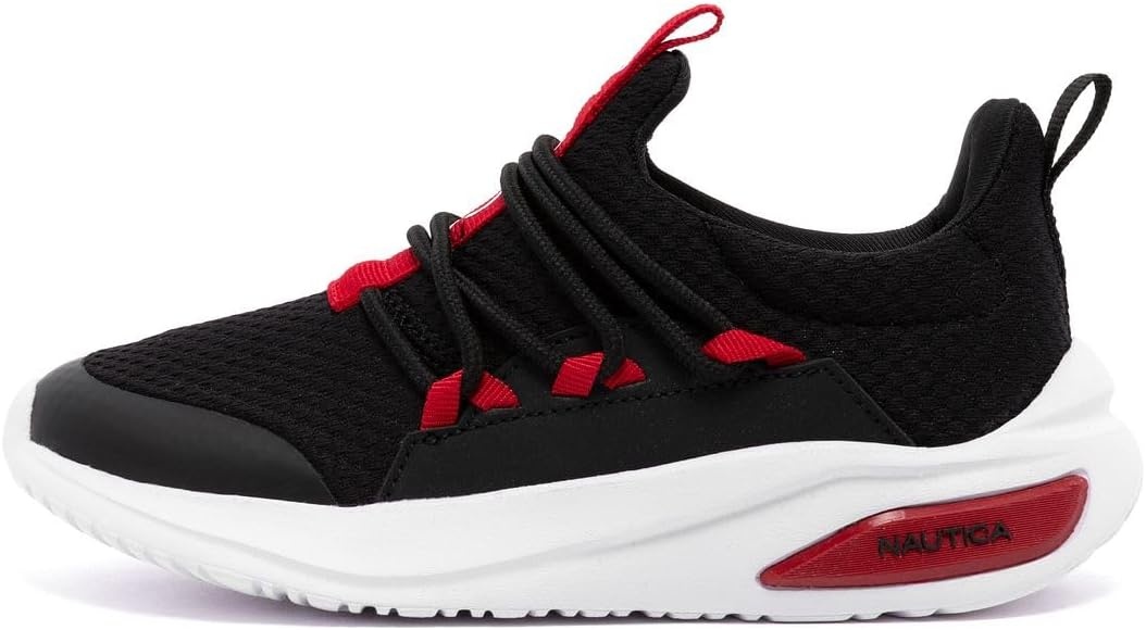image:imageNautica Kids Athletic SlipOn Sneakers Comfortable Bungee Running Shoes for Boys and Girls Stylish and Supportive Footwear for Active Kids Big KidLittle KidToddlerBlack Black Red