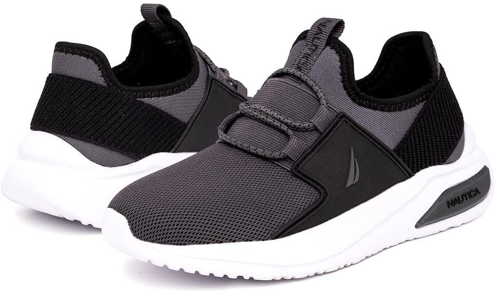 image:imageNautica Kids Athletic SlipOn Sneakers Comfortable Bungee Running Shoes for Boys and Girls Stylish and Supportive Footwear for Active Kids Big KidLittle KidToddlerGrey Blackmolded