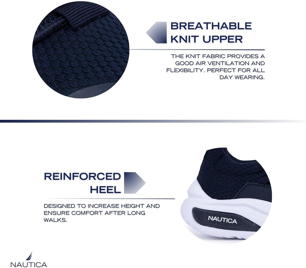 image:imageNautica Kids Athletic SlipOn Sneakers Comfortable Bungee Running Shoes for Boys and Girls Stylish and Supportive Footwear for Active Kids Big KidLittle KidToddlerNavy