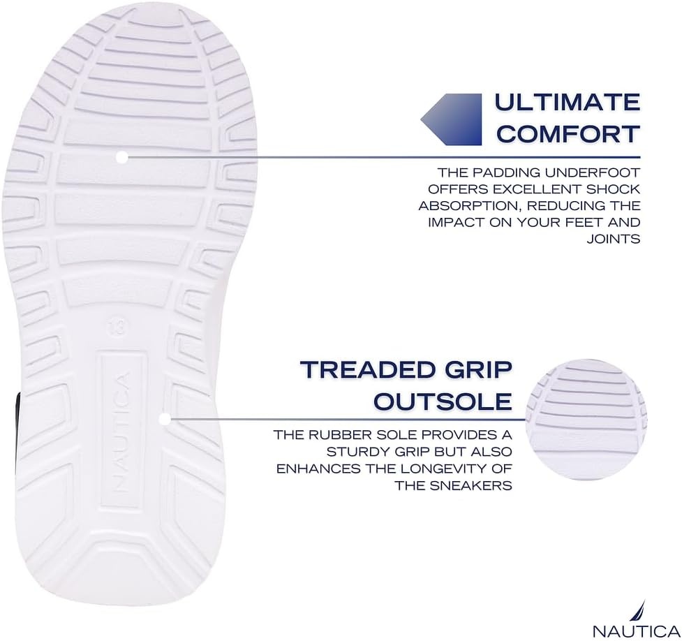 image:imageNautica Kids Athletic SlipOn Sneakers Comfortable Bungee Running Shoes for Boys and Girls Stylish and Supportive Footwear for Active Kids Big KidLittle KidToddlerNavy Whitesummr