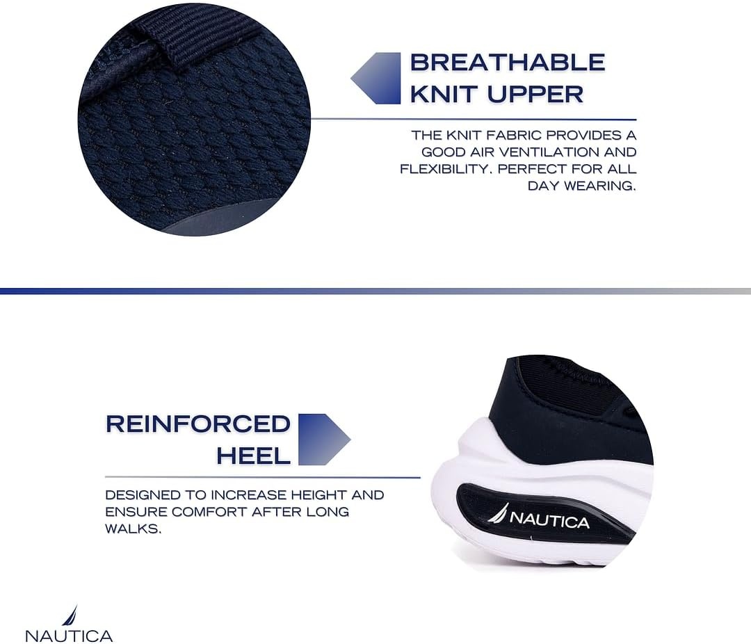 image:imageNautica Kids Athletic SlipOn Sneakers Comfortable Bungee Running Shoes for Boys and Girls Stylish and Supportive Footwear for Active Kids Big KidLittle KidToddlerNavy Whitesummr