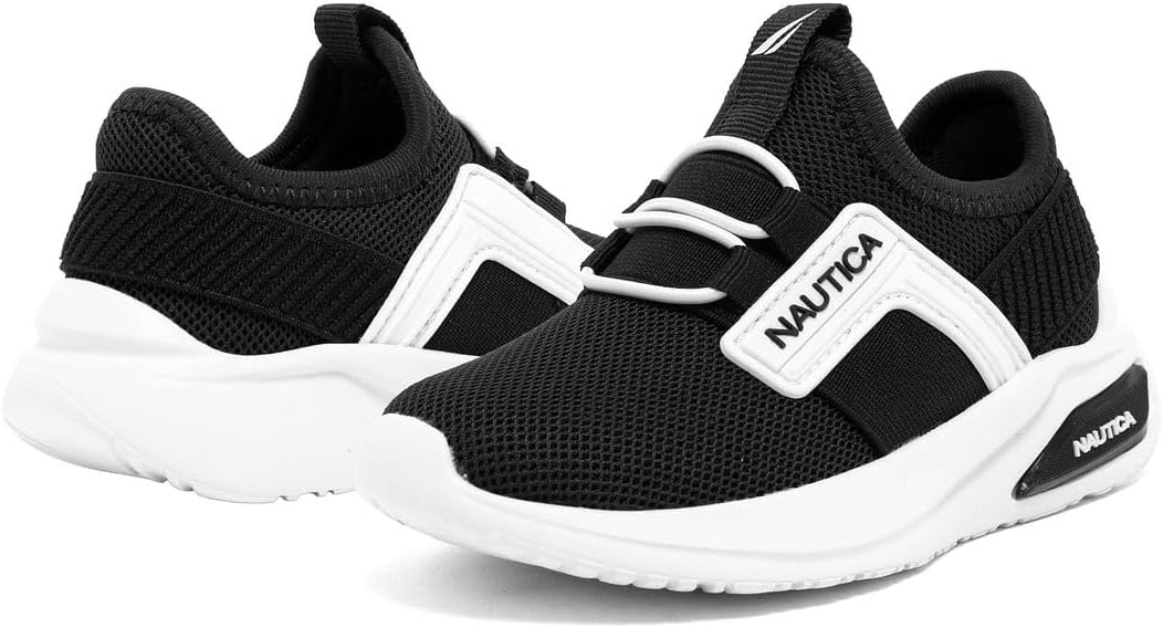 image:imageNautica Kids Athletic SlipOn Sneakers Comfortable Bungee Running Shoes for Boys and Girls Stylish and Supportive Footwear for Active Kids Big KidLittle KidToddlerBlack Whitemavven