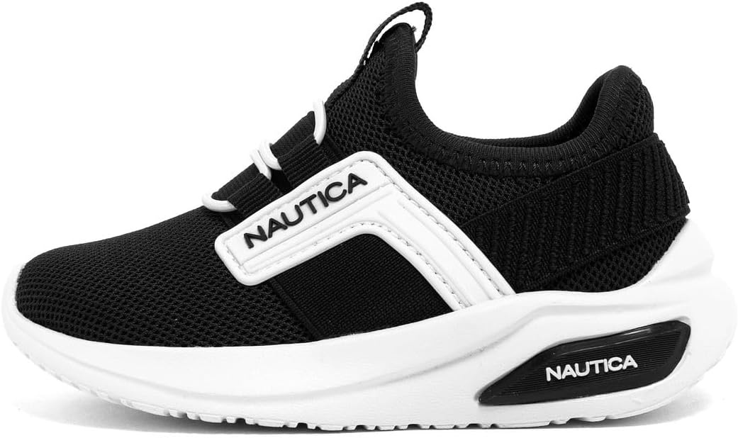 image:imageNautica Kids Athletic SlipOn Sneakers Comfortable Bungee Running Shoes for Boys and Girls Stylish and Supportive Footwear for Active Kids Big KidLittle KidToddlerBlack Whitemavven
