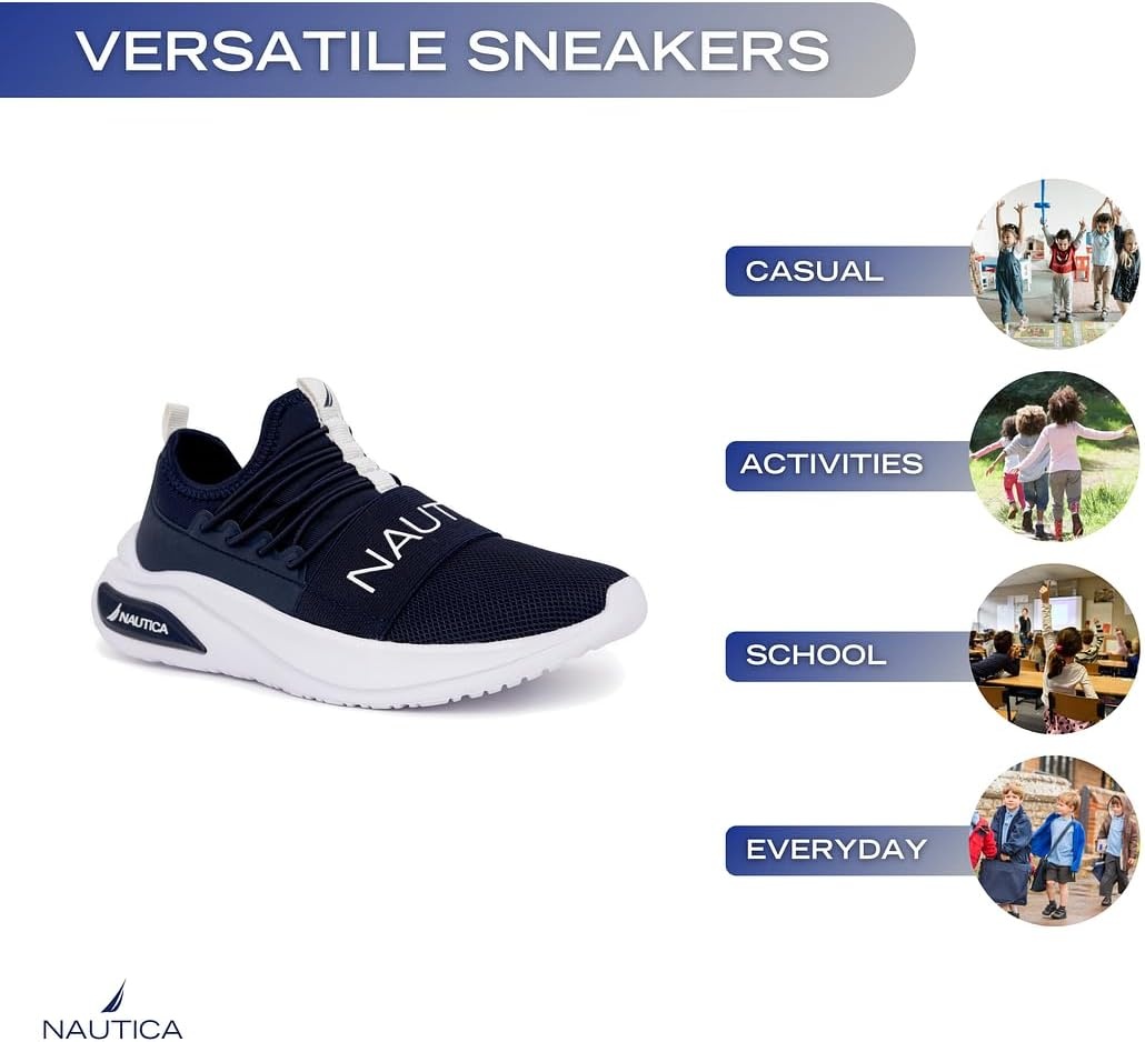image:imageNautica Kids Athletic SlipOn Sneakers Comfortable Bungee Running Shoes for Boys and Girls Stylish and Supportive Footwear for Active Kids Big KidLittle KidToddlerNavy Whitesummr