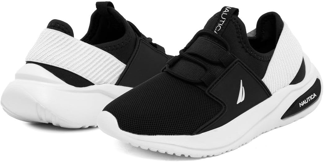 image:imageNautica Kids Athletic SlipOn Sneakers Comfortable Bungee Running Shoes for Boys and Girls Stylish and Supportive Footwear for Active Kids Big KidLittle KidToddlerBlackWhite