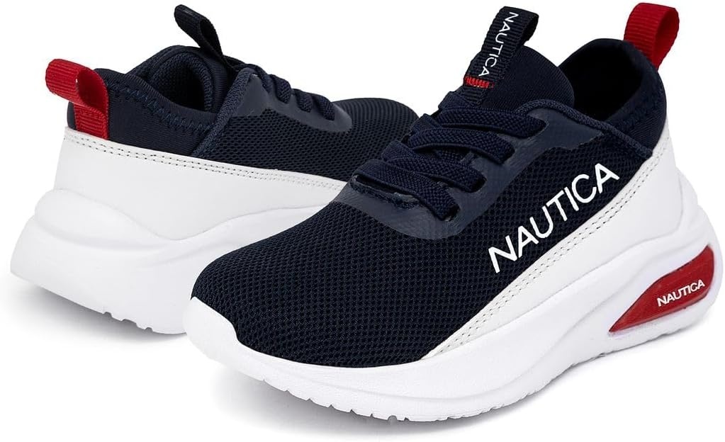 image:imageNautica Kids Athletic SlipOn Sneakers Comfortable Bungee Running Shoes for Boys and Girls Stylish and Supportive Footwear for Active Kids Big KidLittle KidToddlerNavy White Red