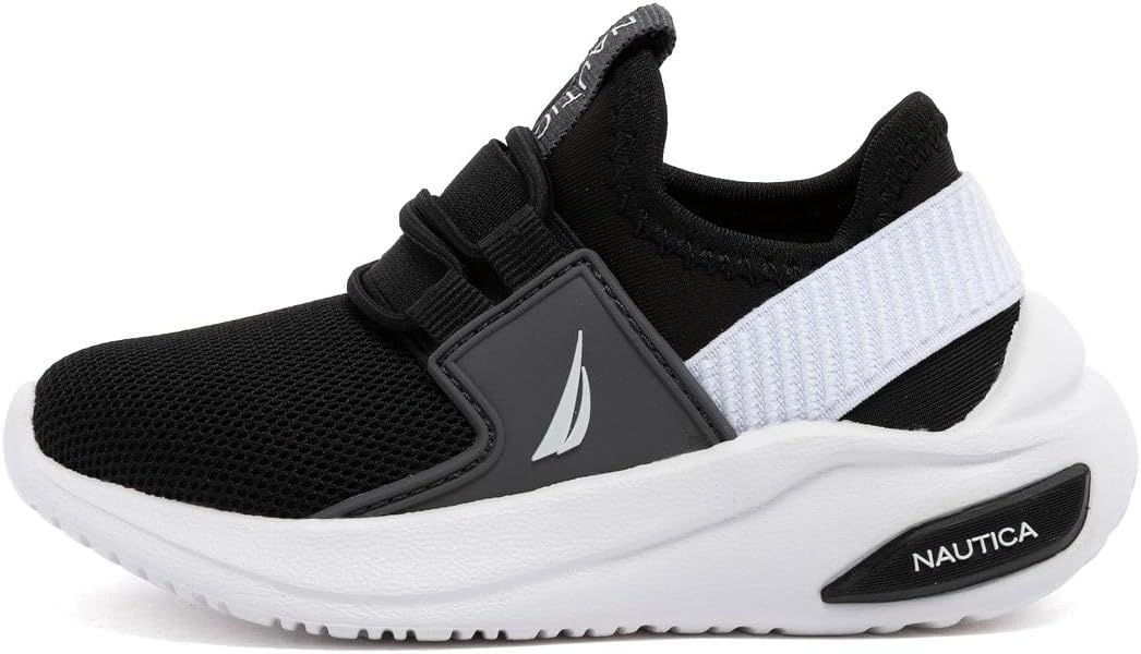 image:imageNautica Kids Athletic SlipOn Sneakers Comfortable Bungee Running Shoes for Boys and Girls Stylish and Supportive Footwear for Active Kids Big KidLittle KidToddlerBlack White Grey