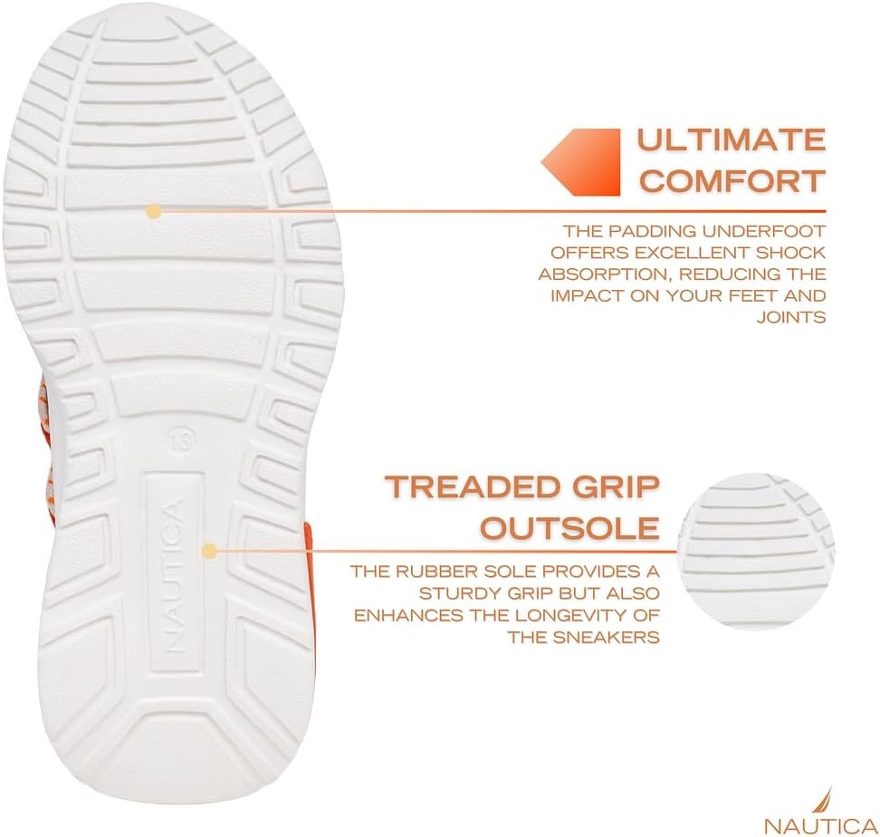 image:imageNautica Kids Athletic SlipOn Sneakers Comfortable Bungee Running Shoes for Boys and Girls Stylish and Supportive Footwear for Active Kids Big KidLittle KidToddlerBone Orange