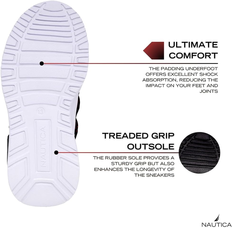 image:imageNautica Kids Athletic SlipOn Sneakers Comfortable Bungee Running Shoes for Boys and Girls Stylish and Supportive Footwear for Active Kids Big KidLittle KidToddlerBlackRed