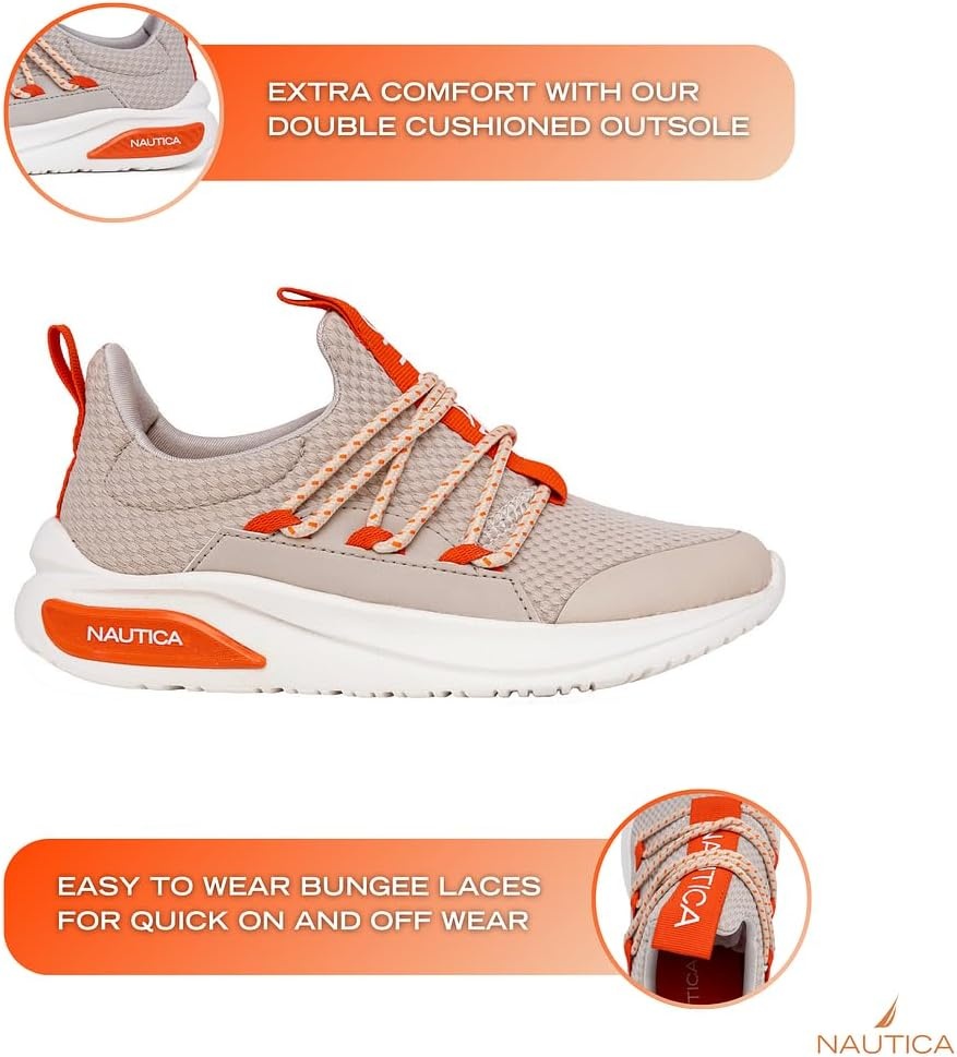 image:imageNautica Kids Athletic SlipOn Sneakers Comfortable Bungee Running Shoes for Boys and Girls Stylish and Supportive Footwear for Active Kids Big KidLittle KidToddlerBone Orange