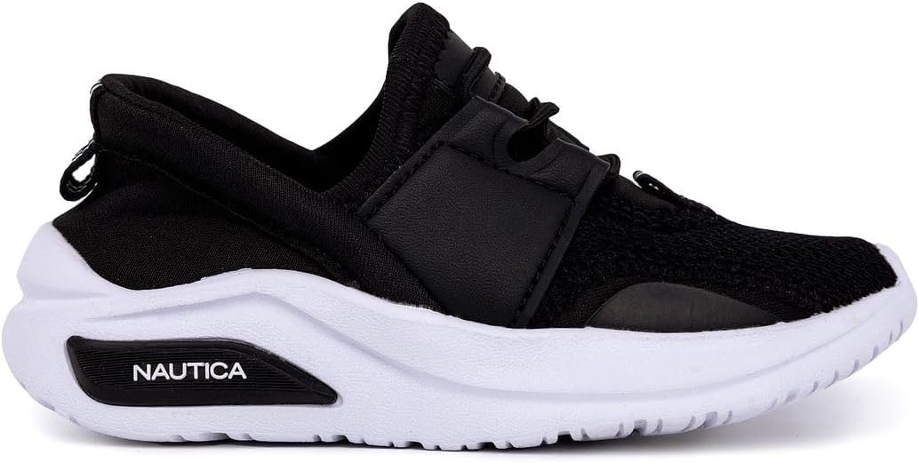 image:imageNautica Kids Athletic SlipOn Sneakers Comfortable Bungee Running Shoes for Boys and Girls Stylish and Supportive Footwear for Active Kids Big KidLittle KidToddlerBlack Whitemalmin