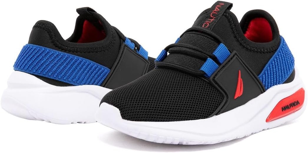 image:imageNautica Kids Athletic SlipOn Sneakers Comfortable Bungee Running Shoes for Boys and Girls Stylish and Supportive Footwear for Active Kids Big KidLittle KidToddlerBlack Multi