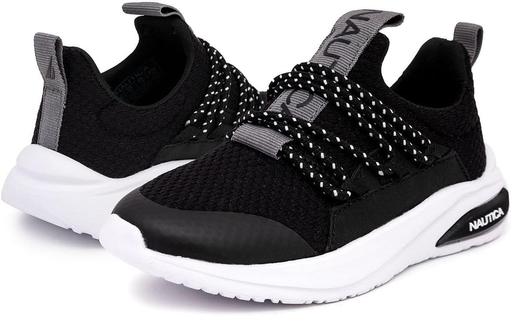 image:imageNautica Kids Athletic SlipOn Sneakers Comfortable Bungee Running Shoes for Boys and Girls Stylish and Supportive Footwear for Active Kids Big KidLittle KidToddlerBlack Silverswimm