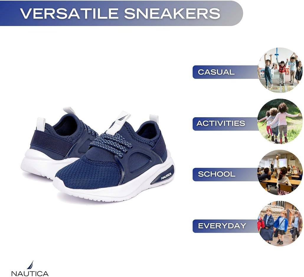 image:imageNautica Kids Athletic SlipOn Sneakers Comfortable Bungee Running Shoes for Boys and Girls Stylish and Supportive Footwear for Active Kids Big KidLittle KidToddlerNavy Whitesplash