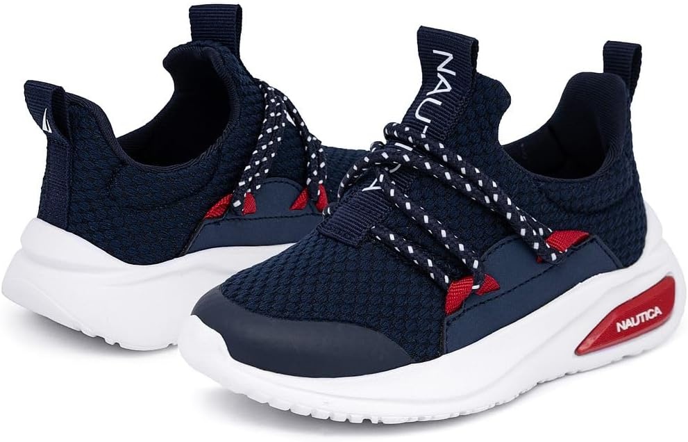 image:imageNautica Kids Athletic SlipOn Sneakers Comfortable Bungee Running Shoes for Boys and Girls Stylish and Supportive Footwear for Active Kids Big KidLittle KidToddlerNavy White Redswimm