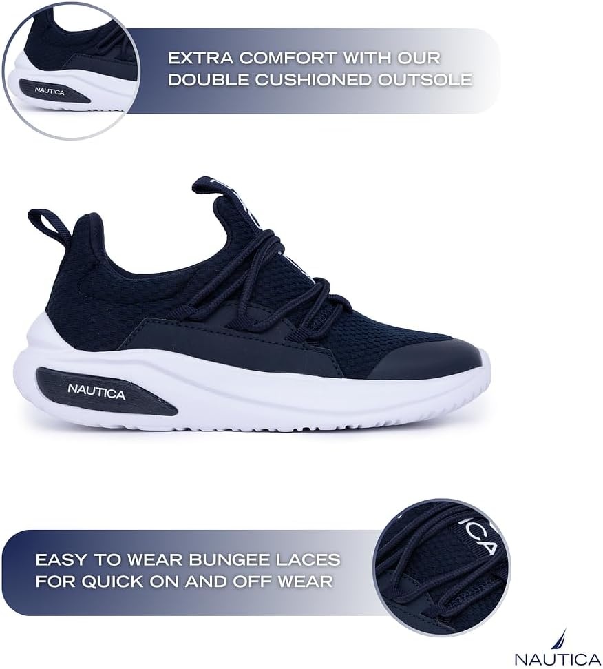 image:imageNautica Kids Athletic SlipOn Sneakers Comfortable Bungee Running Shoes for Boys and Girls Stylish and Supportive Footwear for Active Kids Big KidLittle KidToddlerNavy