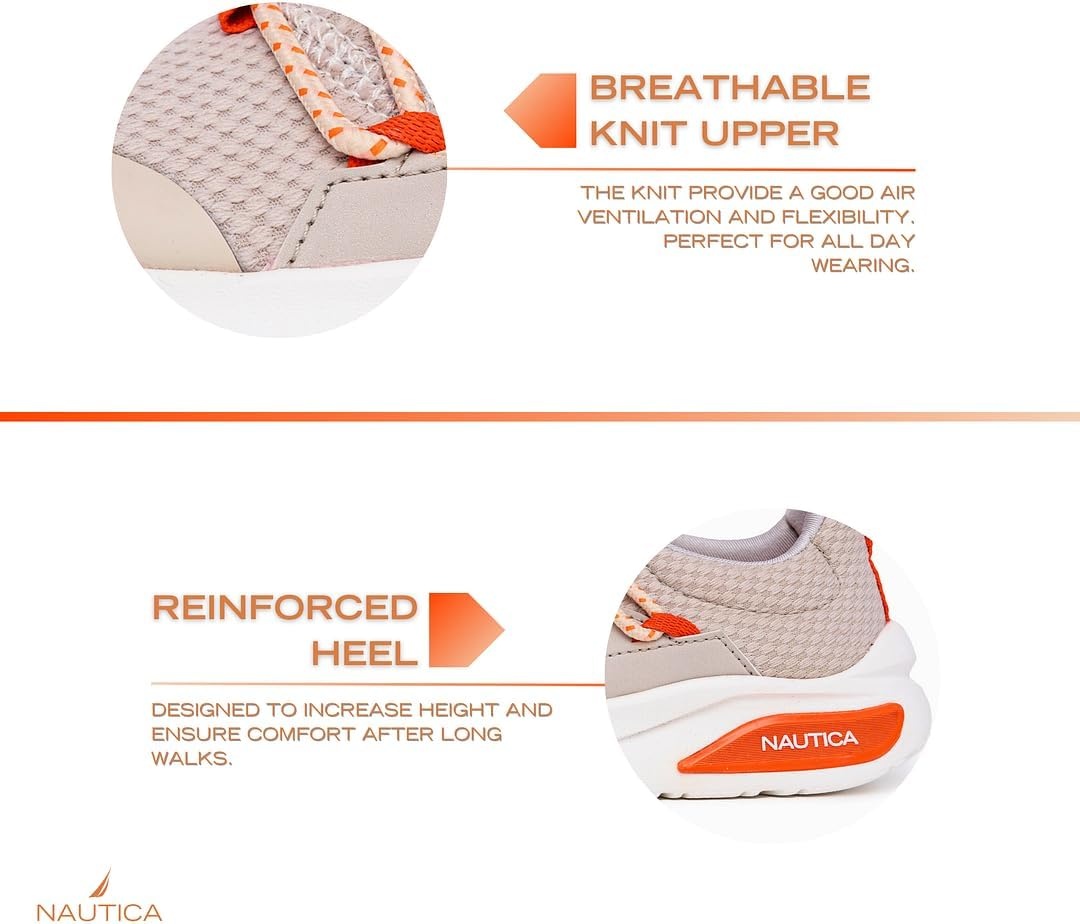 image:imageNautica Kids Athletic SlipOn Sneakers Comfortable Bungee Running Shoes for Boys and Girls Stylish and Supportive Footwear for Active Kids Big KidLittle KidToddlerBone Orange