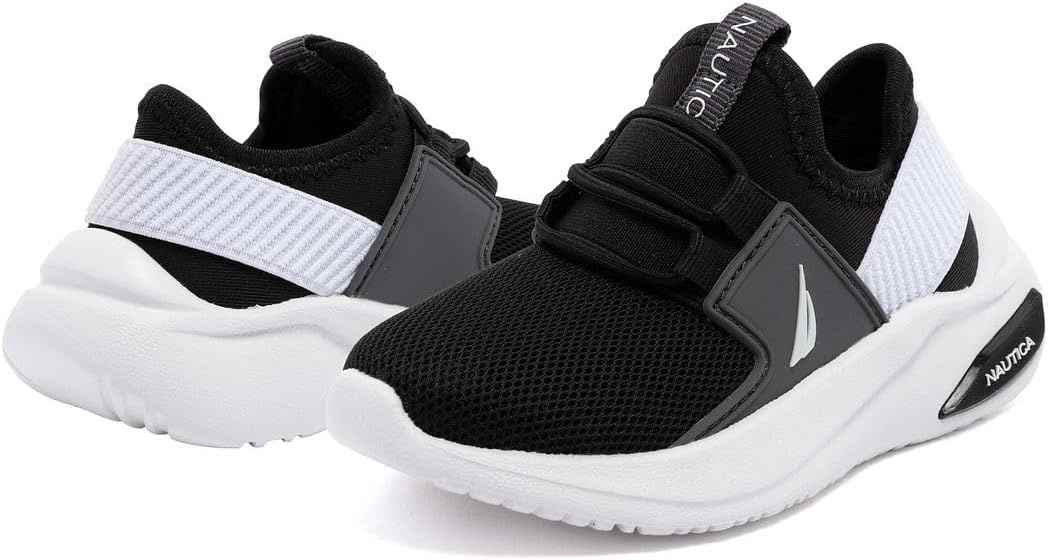 image:imageNautica Kids Athletic SlipOn Sneakers Comfortable Bungee Running Shoes for Boys and Girls Stylish and Supportive Footwear for Active Kids Big KidLittle KidToddlerBlack White Grey